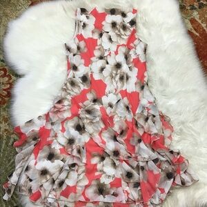 Floral Ruffle Layer 90’s Y2K Chiffon Sleeveless Shift Midi Dress Flowy Beautiful